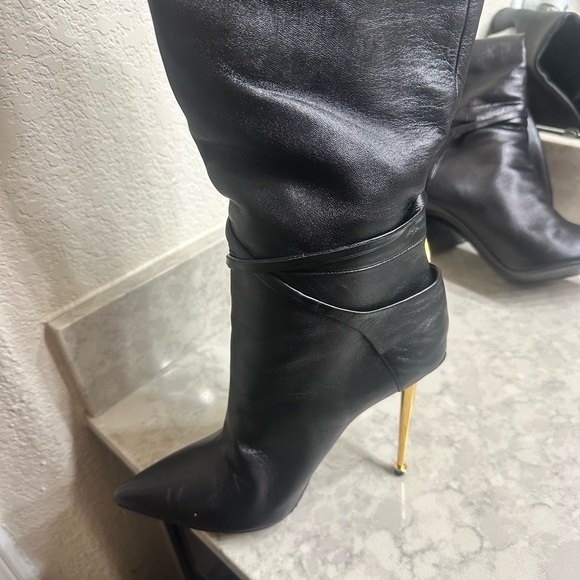 Padlock Pointed Toe Knee High Boot (Women) - Picture 12 of 12